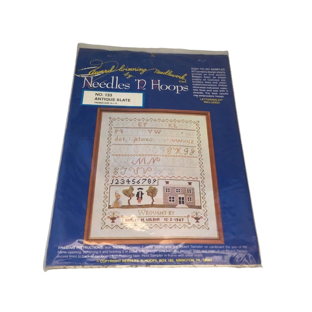 Vintage Needles ‘N Hoops Embroidery Sampler Kit 133 Antique Slate Sealed NOS